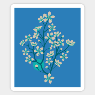 CHERRY BLOSSOMS Japanese Spring Floral Botanical with Sakura Flowers and Sun in Rainbow Palette Royal Blue Turquoise Teal - UnBlink Studio by Jackie Tahara Magnet